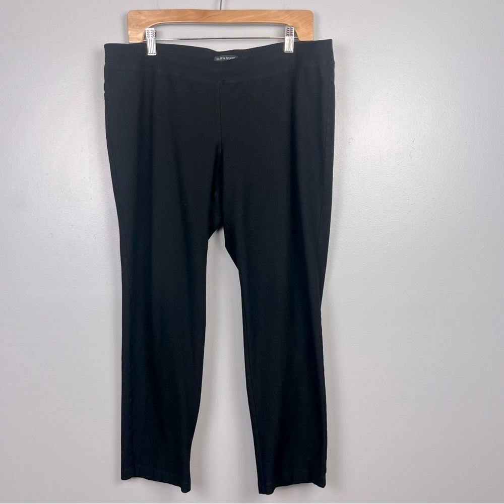 Eileen Fisher black elastic waist pullon viscose nylon Lycra blend pants, large.